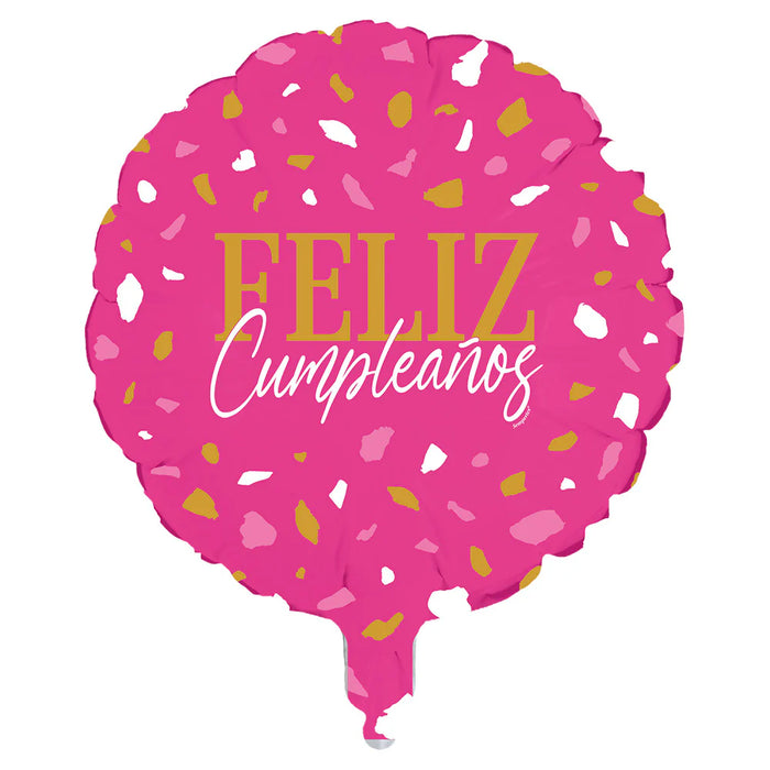 Globo Foil Feliz Cumpleaños Terrazo Fucsia 18" x 1 Unidad Sempertex