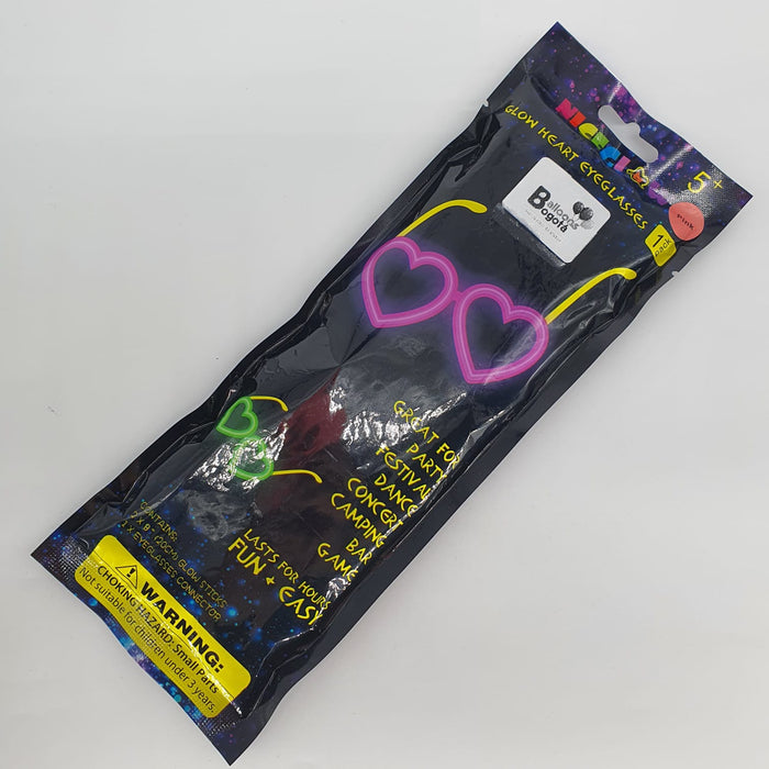 Gafas de Fiesta Fluorescente Corazon Neon Rosado X Unidad