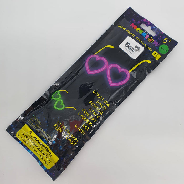 Gafas de Fiesta Fluorescente Corazon Neon Verde X Unidad
