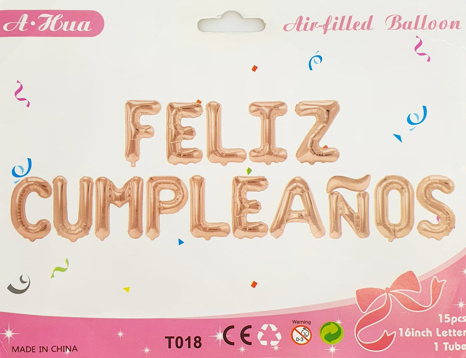 Globo Letrero Metalizado Feliz Cumpleaños Dorado Rosa X 3 Piezas