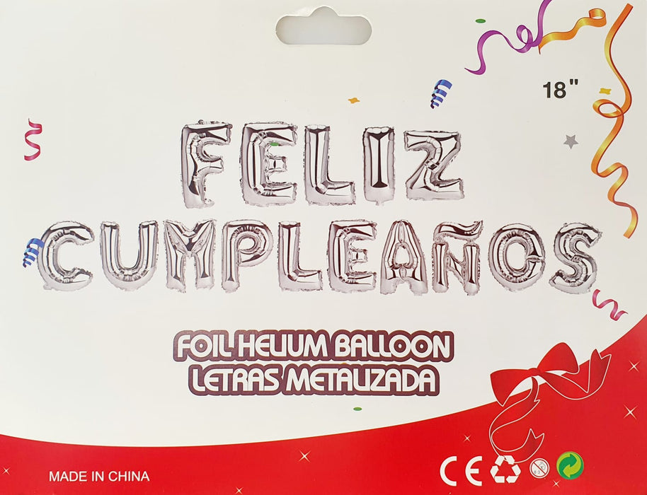 Globo Letrero Metalizado Feliz Cumpleaños Plata X 15 Piezas
