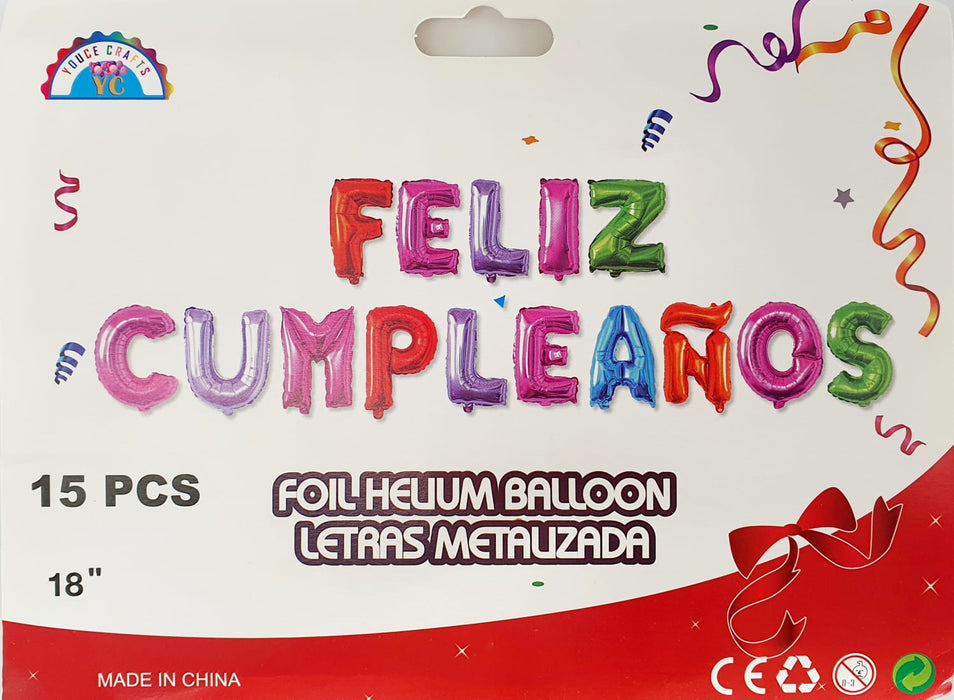 Globo Letrero Metalizado Feliz Cumpleaños Rosado Multicolor  X 15 Piezas