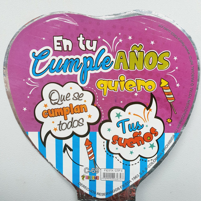 Globo Metalizado Corazon Mensaje  4" X Unidad Ref. 5