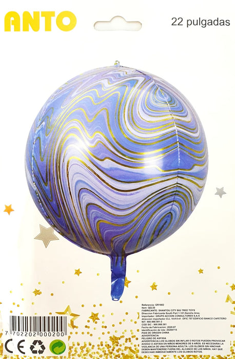 Globo Metalizado Orbitz  Marmoleado Azul 22"
