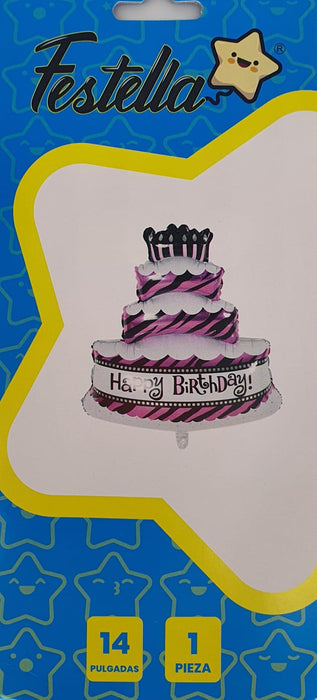 Globo Metalizado Pastel Happy Birthday Fucsia 14" Festella