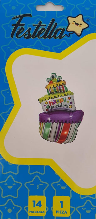 Globo Metalizado Pastel Happy Birthday Rayas Multicolor 14" Festella