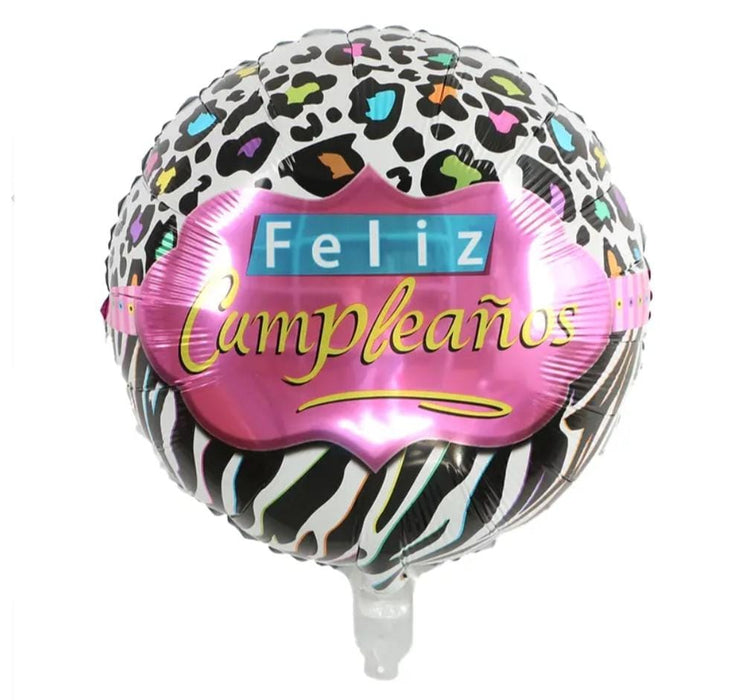 Globo Metalizado Redondo Feliz Cumpleaños Animal Print 18"