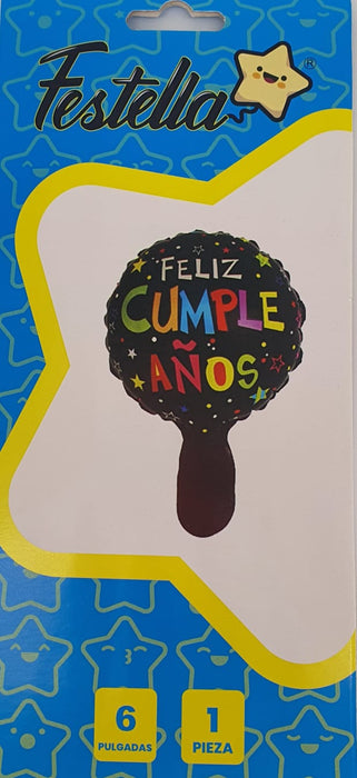 Globo Metalizado Redondo Feliz Cumpleaños Estrellas Coloridas 6" Festella