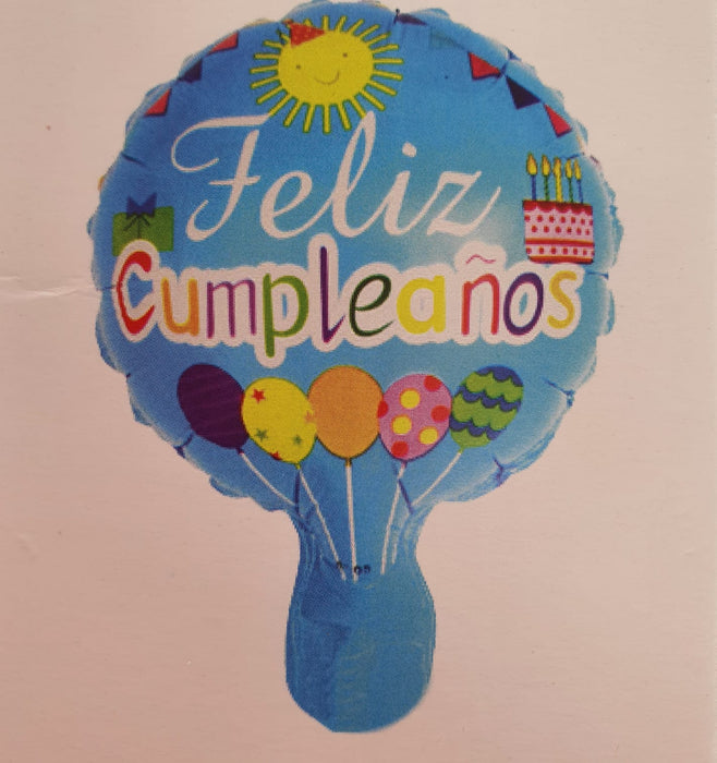 Globo Metalizado Redondo Feliz Cumpleaños Fiesta Globitos Azul  6" Festella