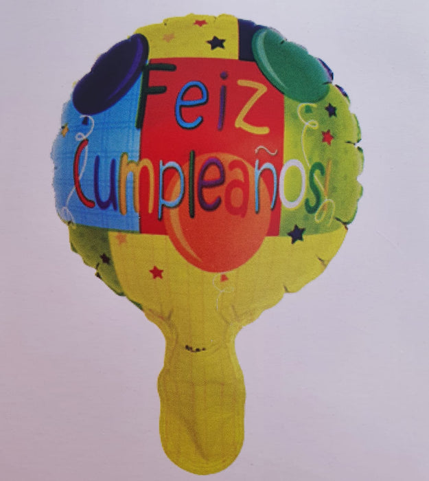 Globo Metalizado Redondo Feliz Cumpleaños Retazos Verde 6" Festella
