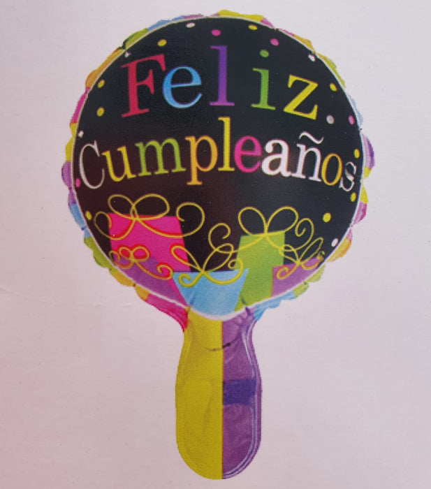 Globo Metalizado Redondo Feliz Cumpleaños Regalos Multicolor Negro  6" Festella