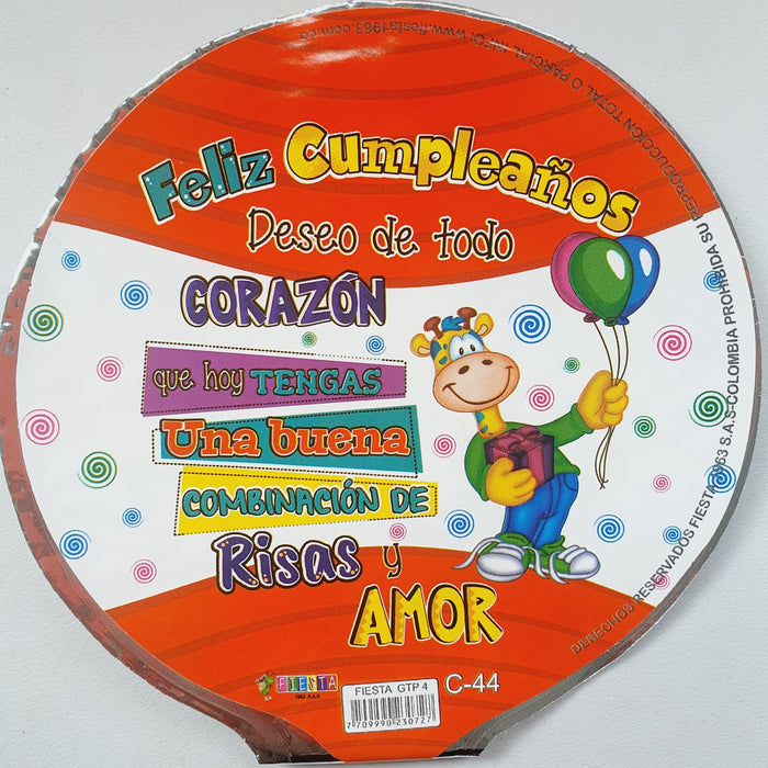 Globo Metalizado Redondo Mensaje  4" X Unidad Ref. 3