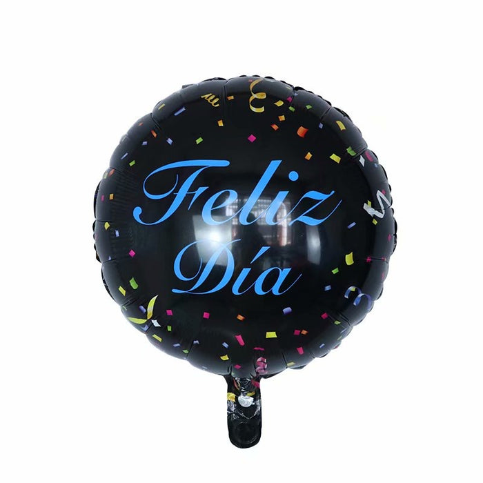 Globo Metalizado Redondo Feliz Dia Negro Confetti 18"