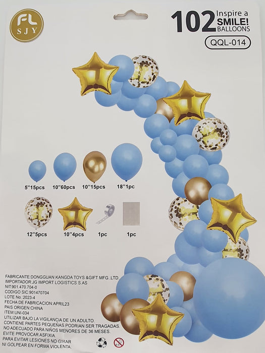 Kit de Globos Fiesta Oro Blue X 102 Piezas