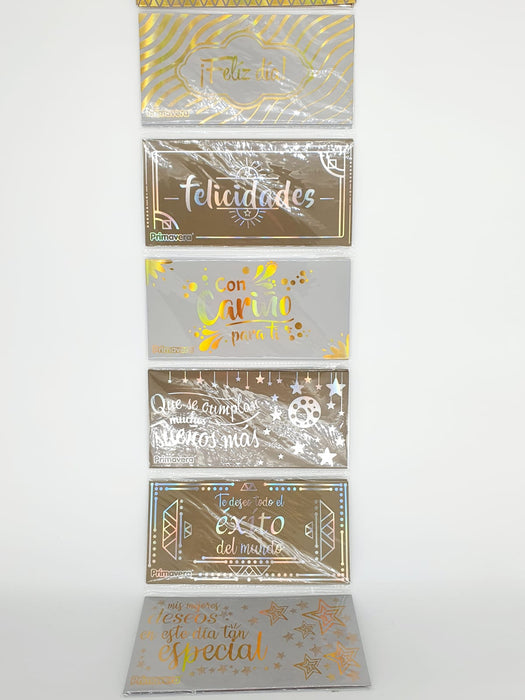 Sobres para Lluvia de Sobre Tematica Holografico Dorado / Plata x 12