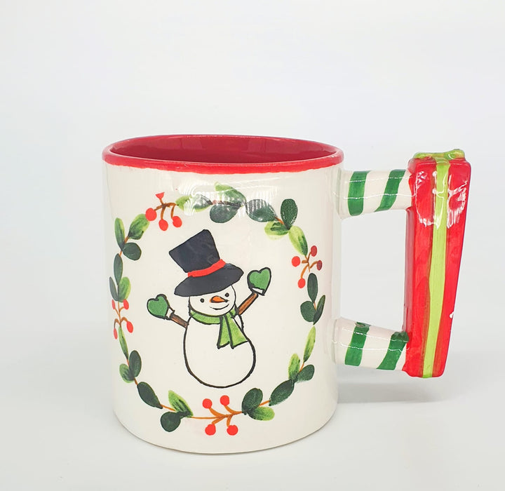 Mug Navideño Dibujo Muñeco de Nieve Regalo Rojo