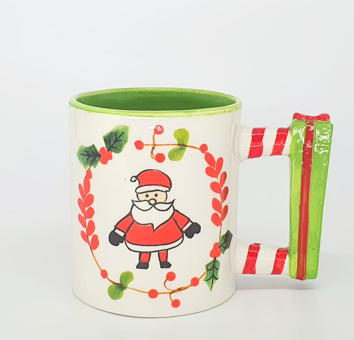 Mug Navideño Dibujo Papa Noel Regalo Verde