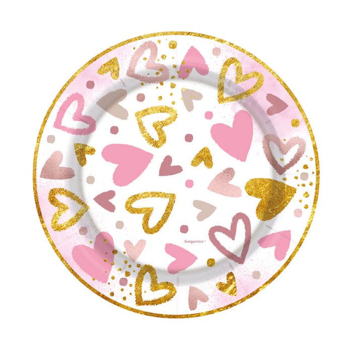 Plato 7" Metalizado Corazones Brillantes  X 8 Unidades Sempertex