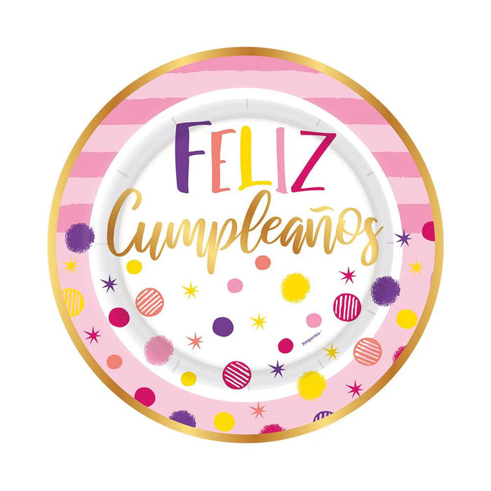 Plato 7" Metalizado Feliz Cumpleaños Fiesta Destellos X 8 Unidades Sempertex
