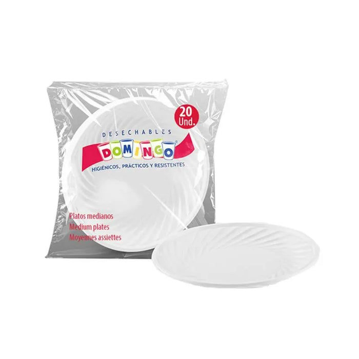 Plato Desechable Blanco 18 CM X 20 Unidades Domingo