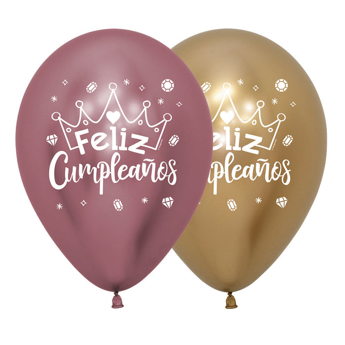 Globo Reflex Feliz Cumpleaños Corona R12 x 12 Unidades