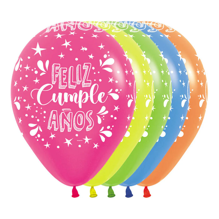 Globo Infinity Feliz Cumpleaños Splash Neon Surtido R12 X 12 Globos Sempertex