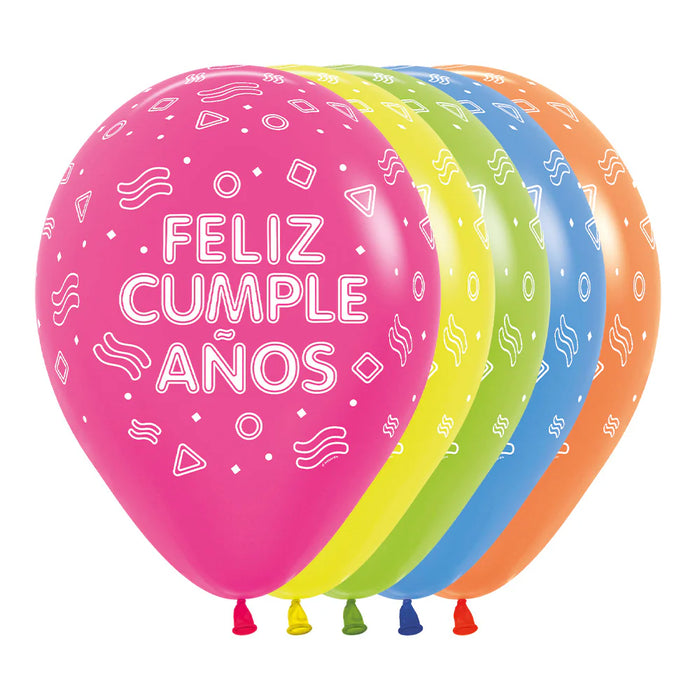 Globo Infinity Feliz Cumpleaños Fluorescente Neon Surtido R12 X 50 Globos Sempertex