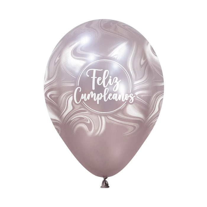 Globo Infinity Feliz Cumpleaños Marmoleado Rosa Silk Surtido R12 x 50 Unidades