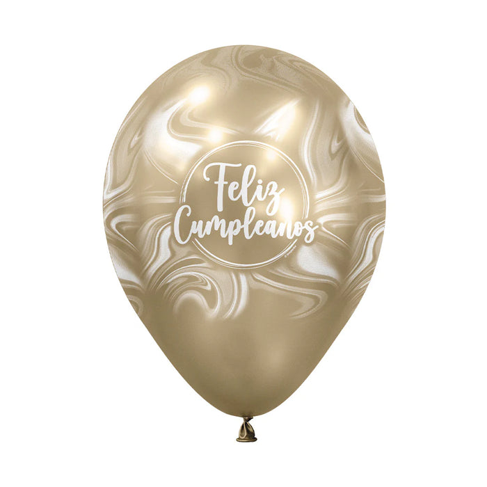 Globo Infinity Feliz Cumpleaños Marmoleado Rosa Silk Surtido R12 x 50 Unidades