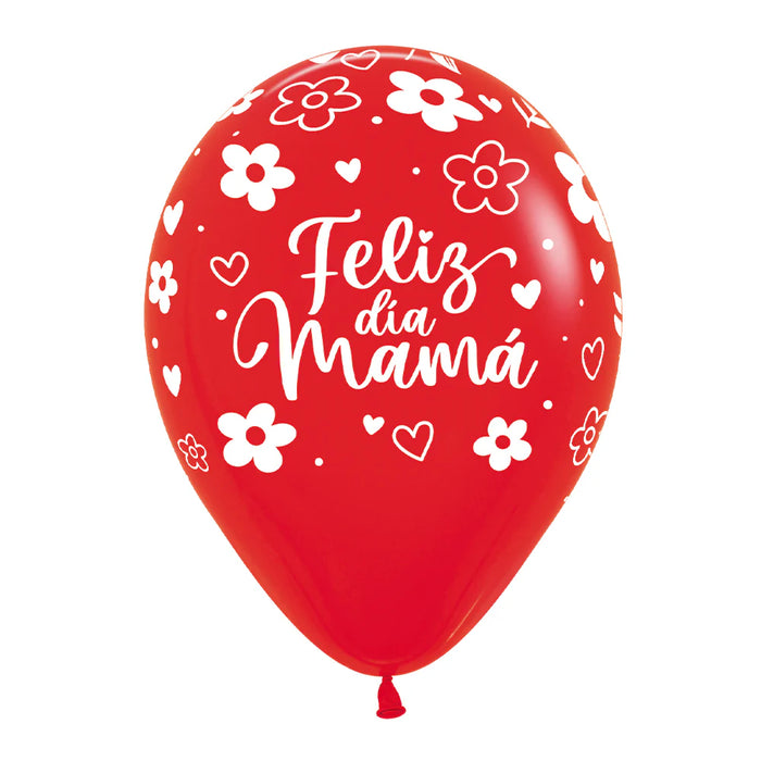 Globo Feliz Dia Mamá Floral Fashion Surtido Blanco Rojo R12 X 50 Globos Sempertex