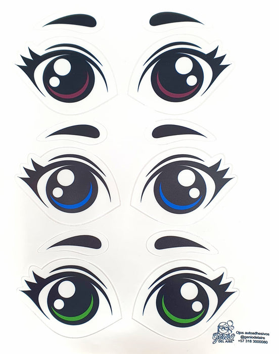 Sticker para Globo Ojos Brillantes Multicolor con Cejas  28 x 20 CM X 1 Unidad