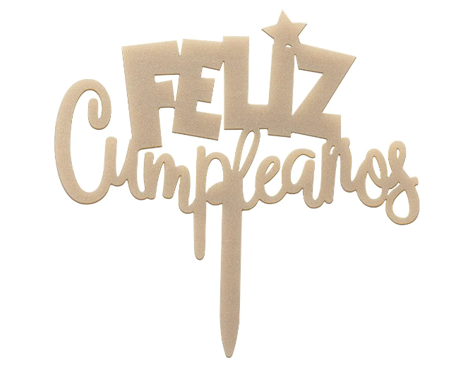 Topper Para Torta Feliz Cumpleaños Fantasia Dorado X 1 Unidad Sempertex