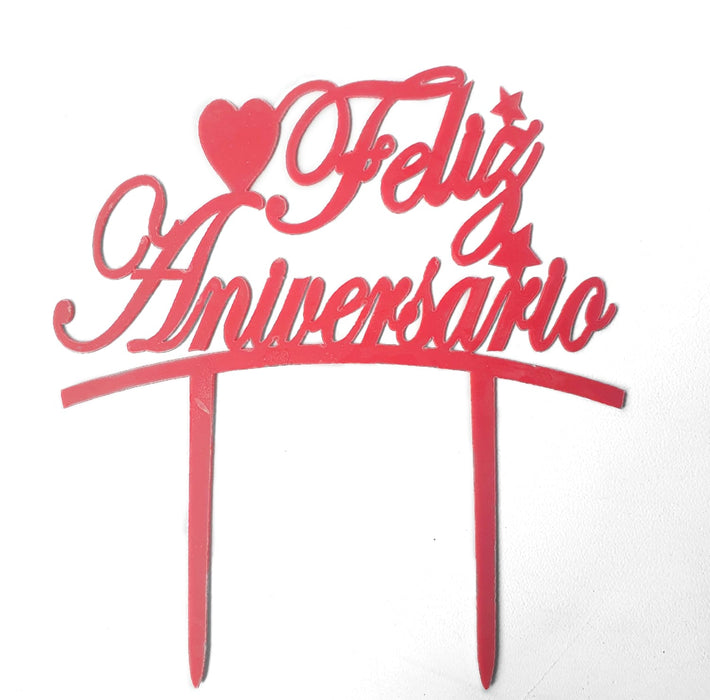 Topper para Torta Feliz Aniversario Rojo X Unidad