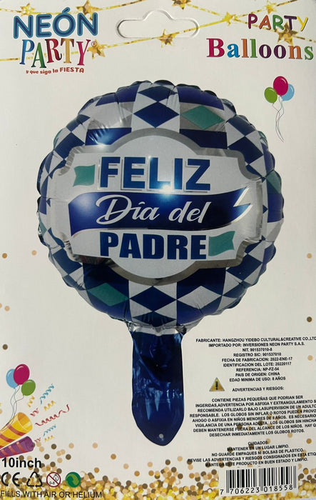 Globo Metalizado Redondo Azul Feliz Dia Papá 10”