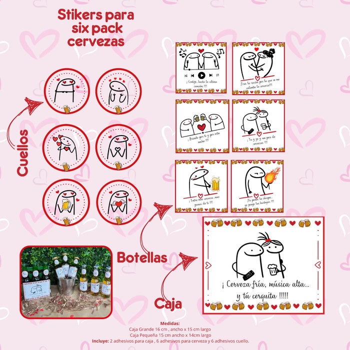 Stickers Adhesivos Para Six Pack Caja Grande de Cerveza Flork Amor Ref. 2 x 1 Unidad