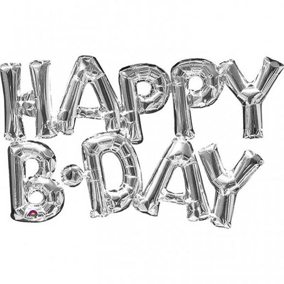 Letrero de Globos Happy BDay Plata 35" X 2 Piezas Festella