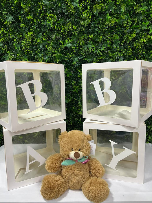 Set de Cubos Transparentes x 4 unidades de 30 x 30 x 30 cm Baby Blanco con Globos
