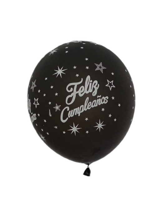 Globo Linea Economica Feliz Cumpleaños Negro Plata R12 X 20 Unidades
