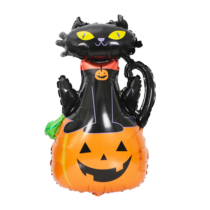 Globo Metalizado Halloween Calabaza Con Gato 10" x 1 Unidad