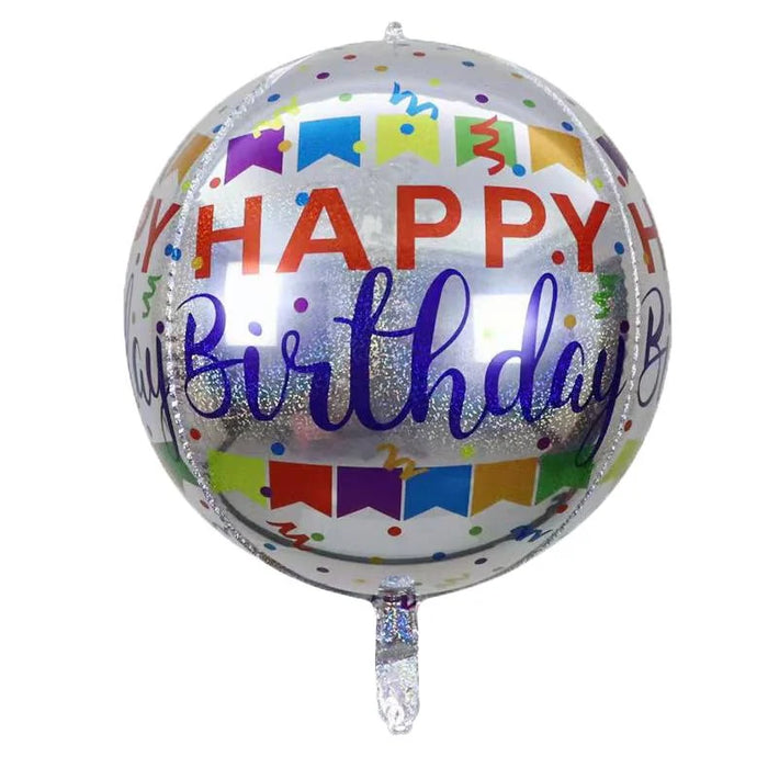 Globo Metalizado Tipo Orbiz Happy Birthday Festones Iridiscente 16" X 1 Unidad