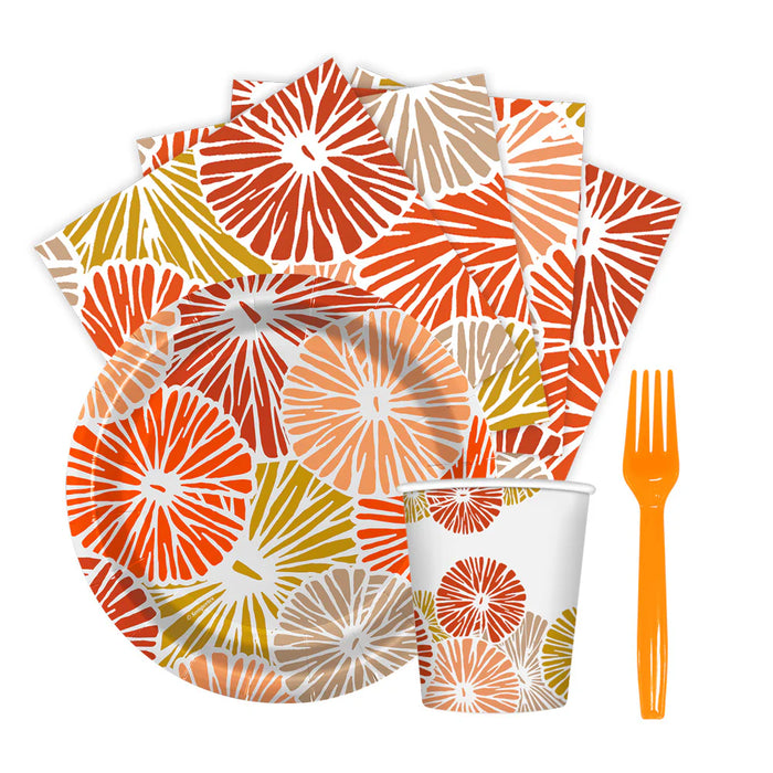 Kit De Desechables Citrus Naranja Marca Sempertex
