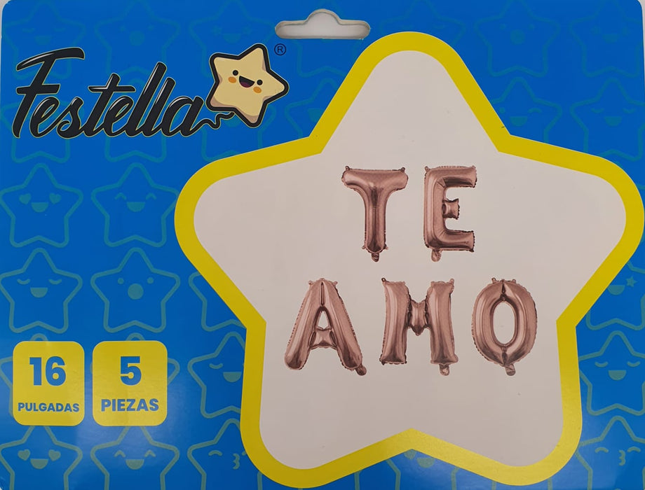 Letrero de Globos Te Amo Dorado Rosa 16" X 5 Piezas Festella