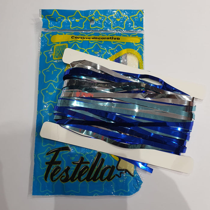 Cortina de Fiesta Lisa 2Mx 1M Tricolor Azul Festella