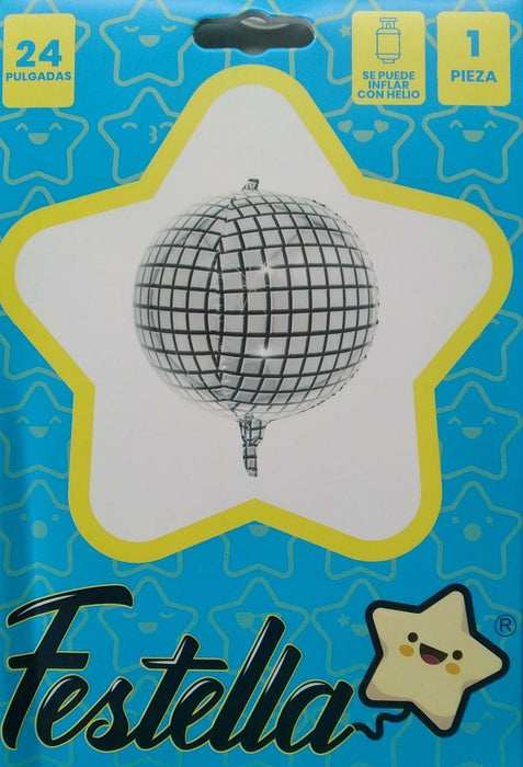 Globo bola disco Plateada marca festella 24"