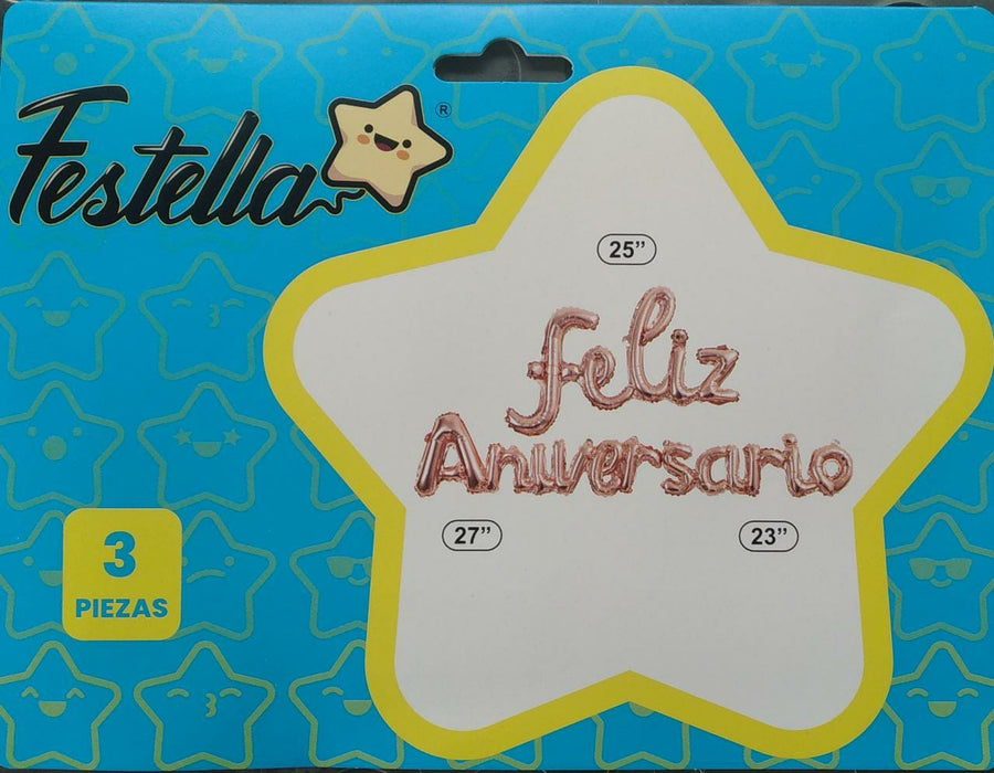 Letrero Feliz Aniversario 3 piezas Color Dorado Rosa