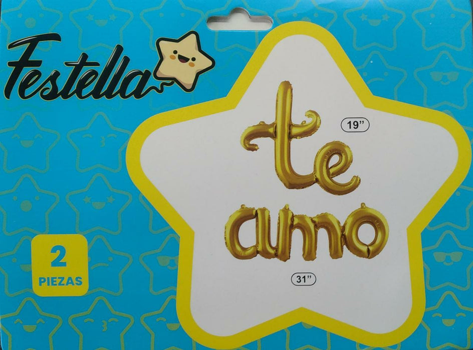 Globo Letrero Te Amo Letra Pegada color Dorado Festella