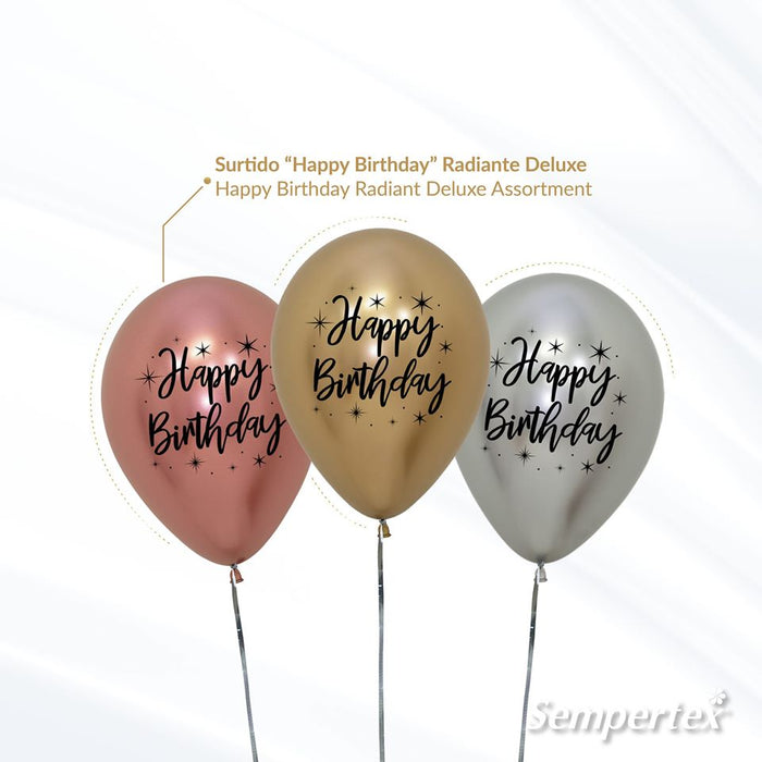 Globo Reflex Deluxe Surtido Happy Birthday Radiante r12 x 50 Unidades Sempertex