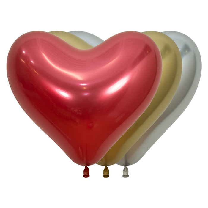 Globo Corazon Reflex 14" Surtido Rojo Dorado y Plata x 12 Unidades