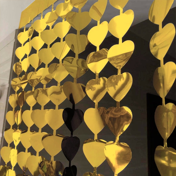Cortina Metalizada Corazón Dorado 2mt x 1mt